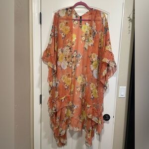Orange Floral Chiffon Ruana-ONE SIZE